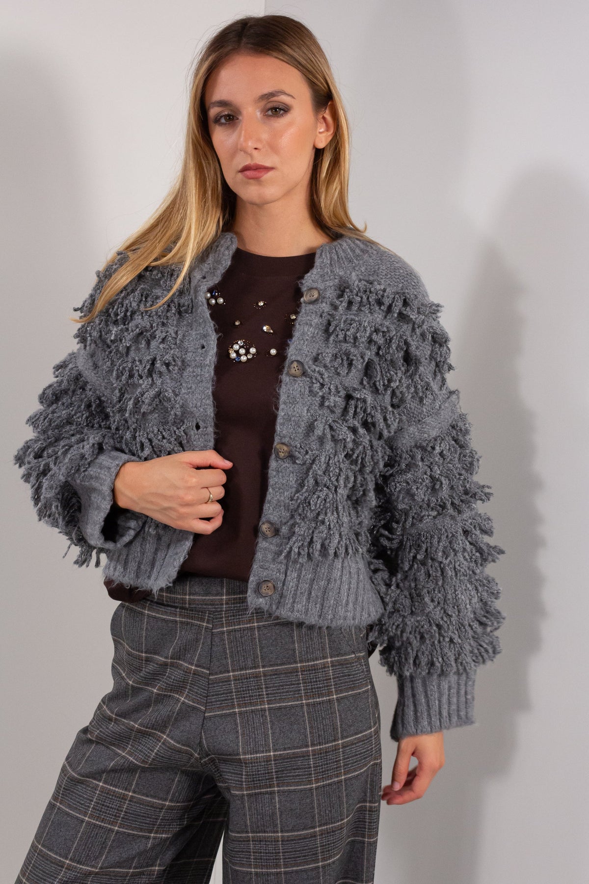 Cardigan Bomber frangiato