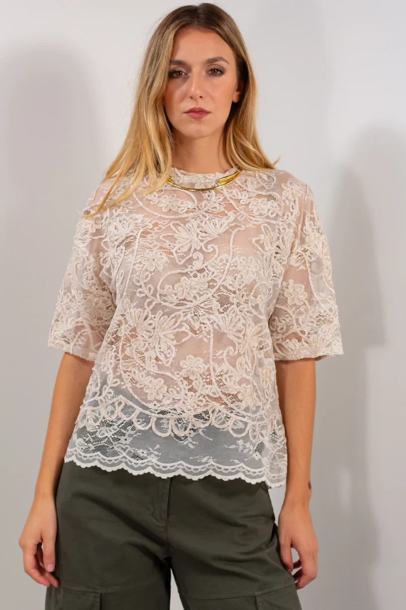 Maglia over mezza manica in pizzo